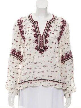 Ulla Johnson Cream Sheer Tunic with Embroidered Trim